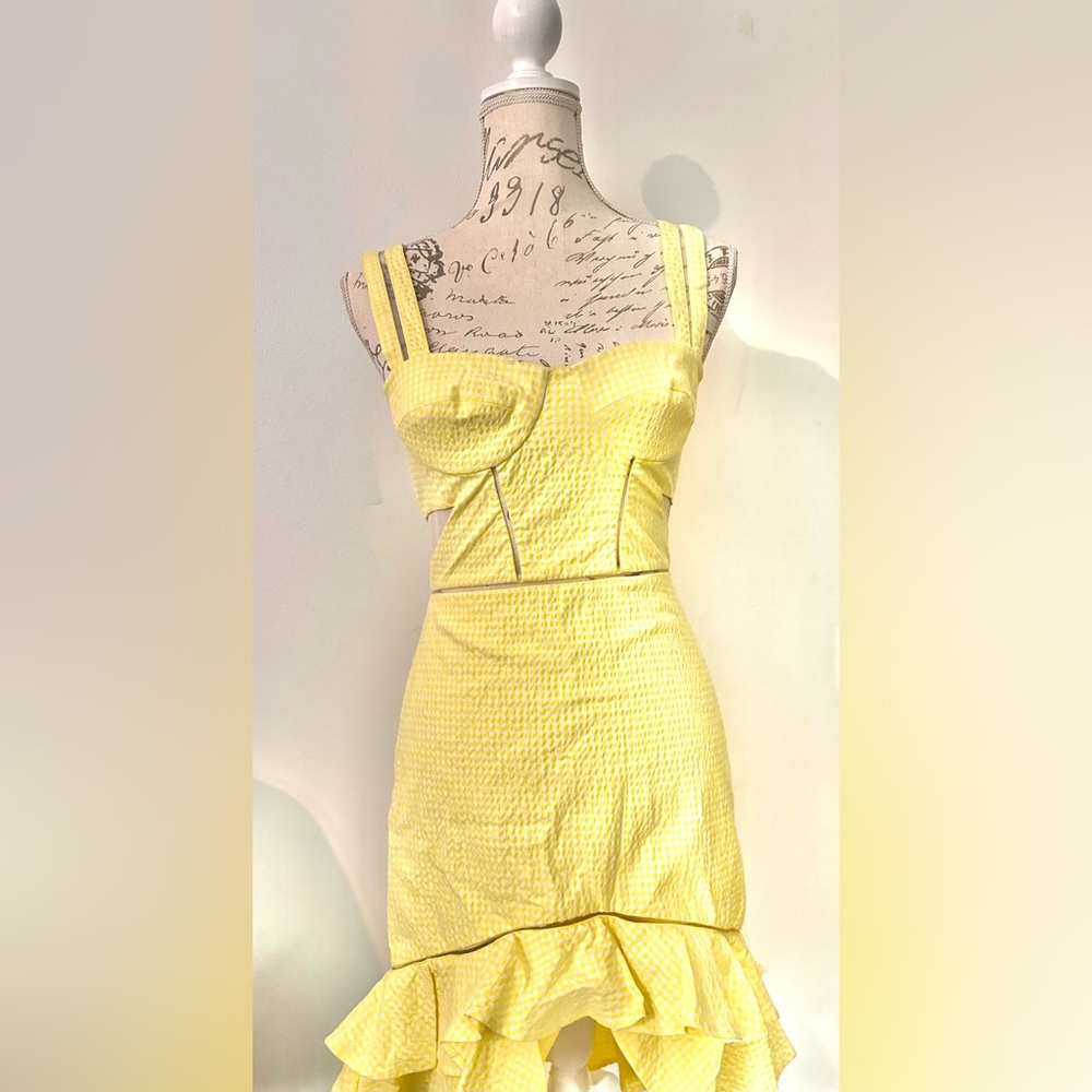 Jonathan Simkhai Seersucker yellow cutout dress - Picture 3 of 9